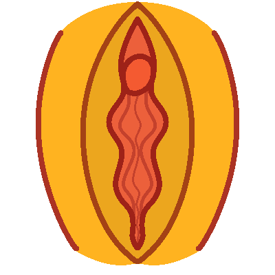 a stylized drawing of a vulva in yellow.